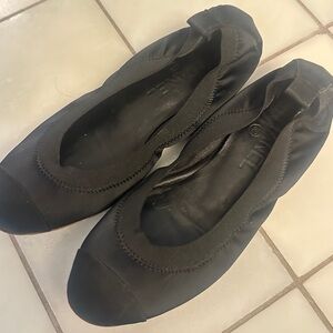 CHANEL Black Satin Ballet Flats
